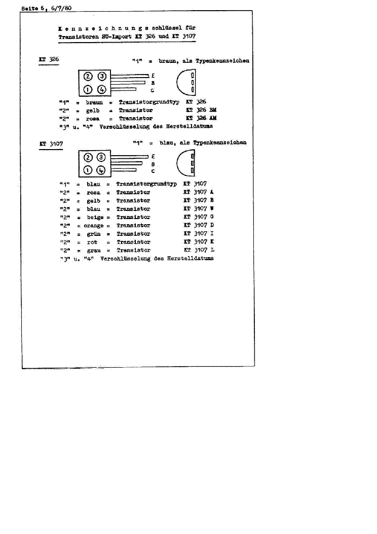 RUSSIAN KT326,KT3107 TRANSISTORS NEW-COLORCODING 1980 service manual (1st page)